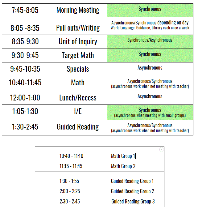 5th Grade Schedule 